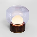 Modern Table Lamp With Transparent Dome Shade And Illuminated Spherical Bulb On Wooden Base