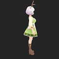 Anime Girl Character With Rabbit Ears White Hair Blue Eyes Green Apron Outfit