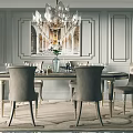 Elegant Restaurant Interior With Crystal Chandelier Round Dining Table And Decorative Walls