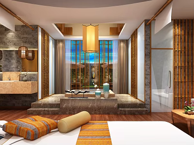 Luxurious SPA Sauna Interior With Warm Lighting Wooden Elements And Relaxation Area 3d model