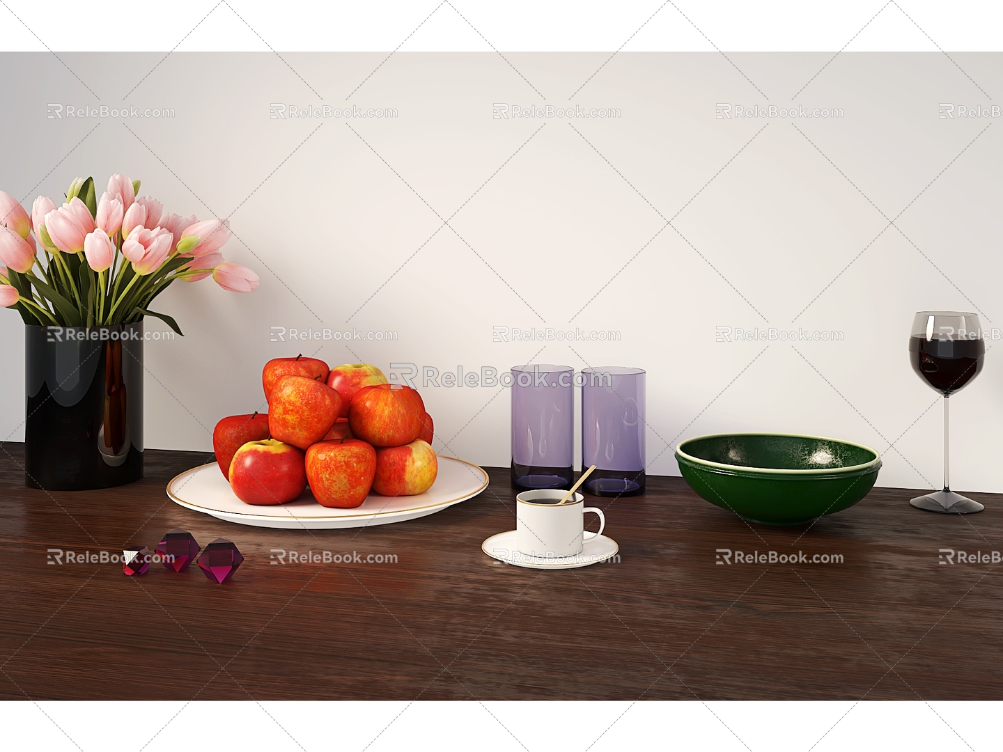 Flowers Apple Cup Ceramic Bowl 3d model