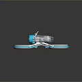 Futuristic Three Wheeled Vehicle With Blue Wheels And Metallic Mechanical Structure