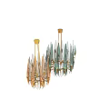 Modern Gold and Green Glass Leaf Shaped Chandeliers with Elegant Interior Design
