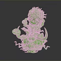 Green Fantasy Creature 3D Model With Intricate Tentacles And Curled Details