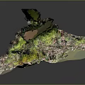 Natural Landscape Model With Green Moss Colorful Ground And Black Rocks