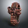 Artistic Copper Jewelry With Intricate Mythical Face Carvings And Elaborate Patterns