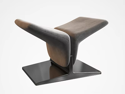 Modern Sofa Stool With Asymmetric Design Brown Gray Upholstery Black Metal Base 3d model