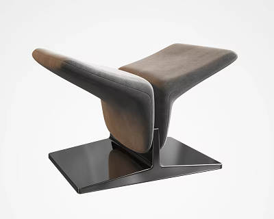 Modern Sofa Stool With Asymmetric Design Brown Gray Upholstery Black Metal Base 3d model