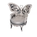 Butterfly Shaped Silver Single Sofa With Ornate Carved Backrest And Elegant Design