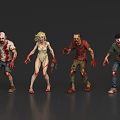 Group of Scary Bloody Zombies With Wounds And Torn Clothes Walking