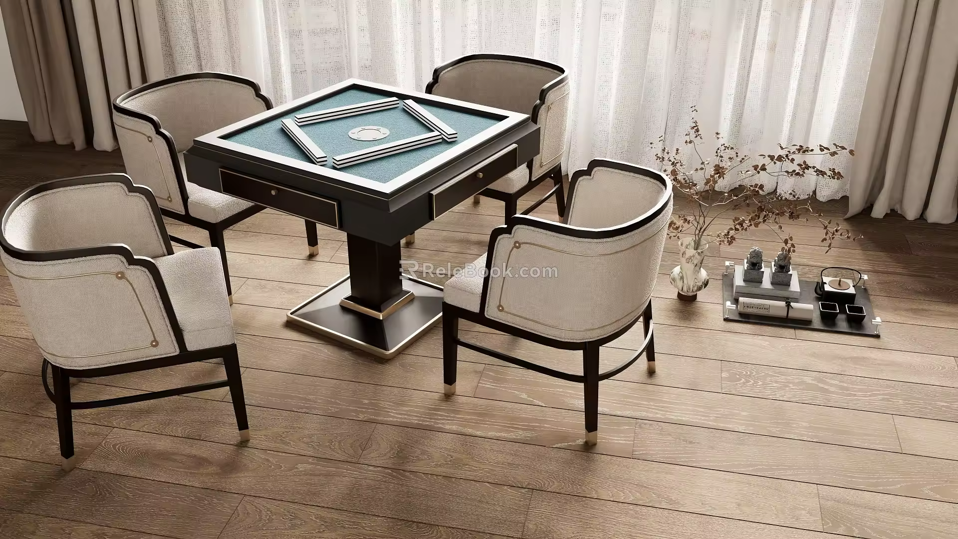 New Chinese Mahjong Table and Chair Chess Room Table and Chair Entertainment Table and Chair 3d model
