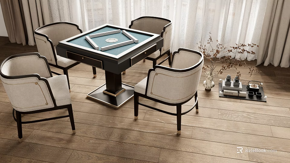 Modern Entertainment Table With Four Comfortable Chairs In Stylish Home Interior 3d model 