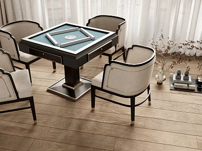 Modern Entertainment Table With Four Comfortable Chairs In Stylish Home Interior 3d model