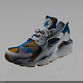 Modern Design White Base Sneakers With Colorful Patterns Blue Orange Accents And Rubber Sole