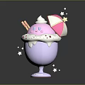 Cute Pink Ice Cream Cup With White Cream Small Umbrella Purple Base And Stars