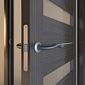Modern Wooden Swing Door With Glass Panels And Metal Handles For Home Interior