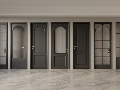 Black Hinged Doors With Various Glass Panel Designs For Modern Interior Decor 3d model