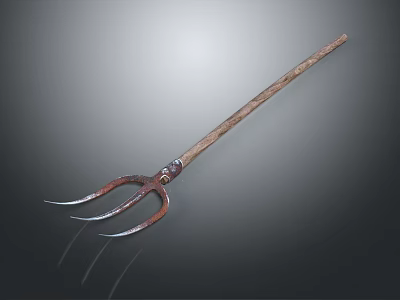 Classic Garden Hand Fork Tool with Wooden Handle and Metal Tines for Gardening Use 3d model