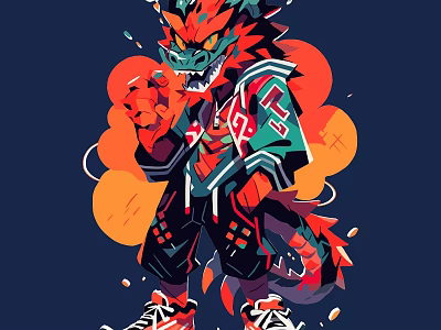 Vibrant Red Green Dragon Themed Commercial Equipment With Sporty Design Elements 3d model