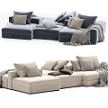 Modern Sectional Sofa With Beige Gray Green Upholstery Pillows And Throws