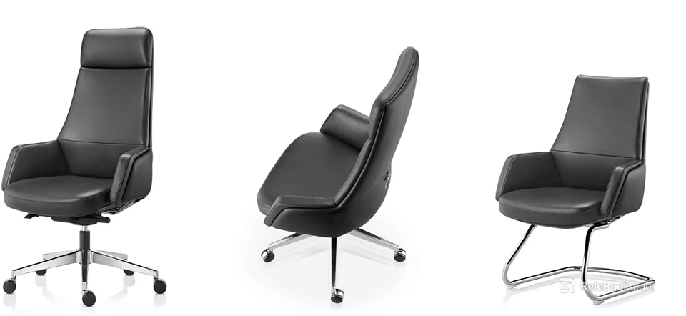 Modern Black Leather Office Chair With Swivel Function And Metal Base Wheels 3d model