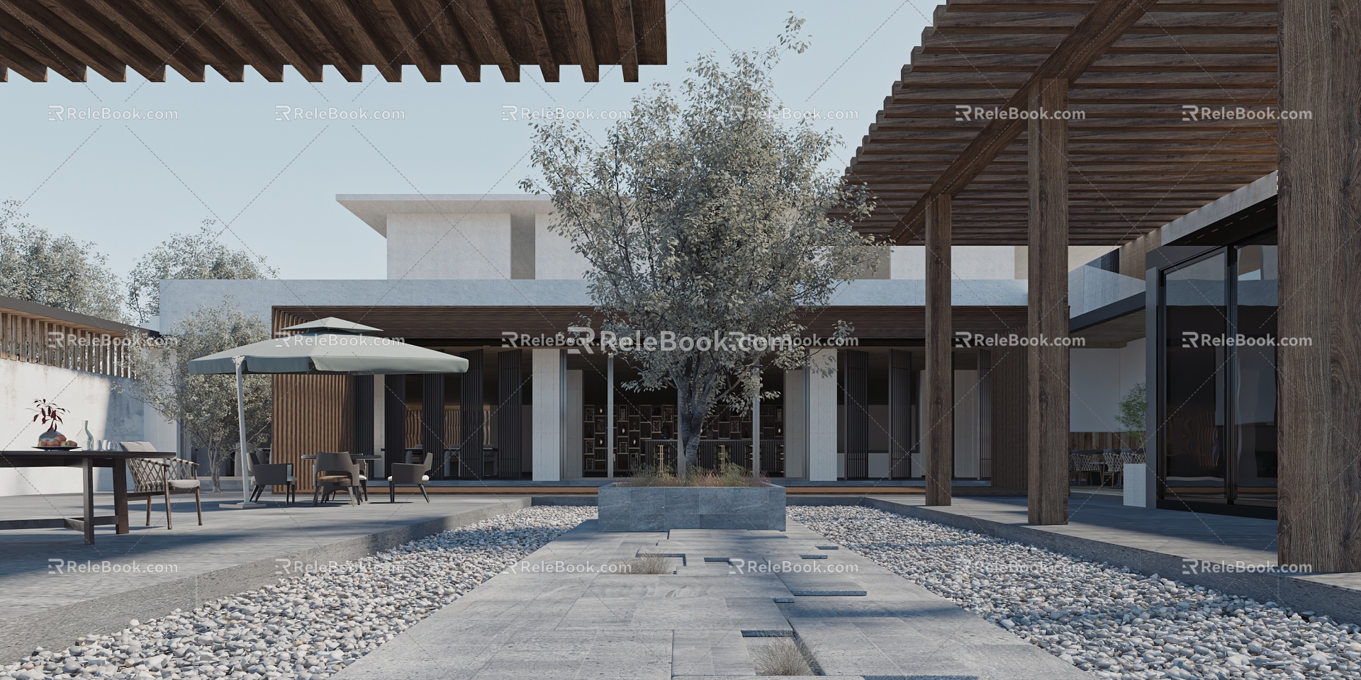 Commercial Building Exterior Commercial Exterior Outdoor Courtyard Garden Outdoor Exterior New Chinese Style Chinese Style 3d model