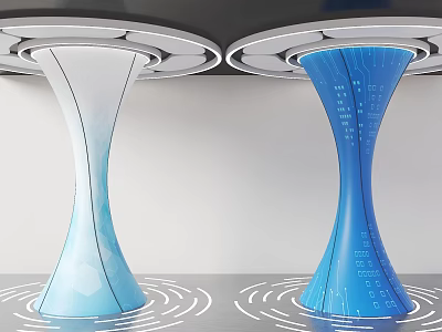 Spiral Light Blue And Blue Columns With Digital Patterns And Circular Base Ripples 3d model