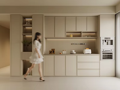 Modern Wine Cabinet Design In Open Kitchen With Stylish Storage And Lighting Features 3d model