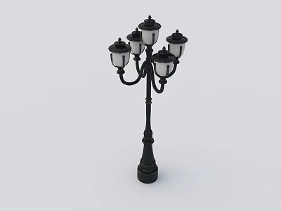 Black Classic Chandelier With Five Glass Shades And Ornate Metal Design 3d model