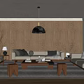 Modern Living Room Interior With Wooden Walls Black Pendant Lamp White Sofa And Coffee Table