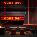 Oops Bar Modern Interior With Neon Lights Bar Counter Stools And Wine Bottles 3d model