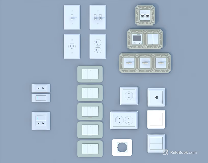 Modern White Switch Panels With Various Designs And Socket Combinations For Home 3d model