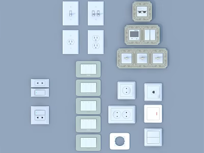Modern White Switch Panels With Various Designs And Socket Combinations For Home 3d model