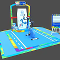 Vibrant Fitness Exercise Bike Setup With Colorful Floor Mat And Branded Backdrop