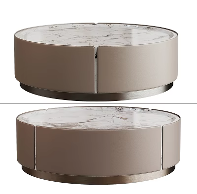 Modern Round Coffee Table Design With Marble Top And Beige Frame Metal Base 3d model