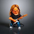 Cartoon Man With Long Hair Playing Electric Guitar In Black T-Shirt And Blue Jeans