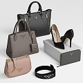 Leather Shoes Handbag Combination High Heels Women's Shoes Bag Leather Bag Handbag Bag Fashion Belt Belt Box Shoe Box 3d model