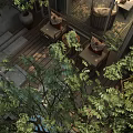 Garden Landscape Design With Layered Greenery Wooden Deck And Decorative Railings