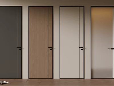 Modern Interior Design With Various Colored Doors And Wooden Floor 3d model