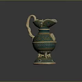 Traditional Decorative Sculpture With Green Blue Patterns Ornate Handle And Base