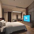 Modern Hotel Guest Room Interior With Comfortable Bed Wall-Mounted TV Desk Chair And Wooden Walls