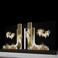 Elegant Floral Installation With Gold White Hanging Blooms On Dark Backdrop And Geometric Frames