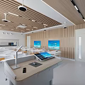 Modern Classroom With Wooden Walls White Tables Wheeled Chairs Tablets And Large Screens