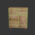 Classic Light Tone Wooden Storage Cabinet With Multiple Drawers And Carved Doors