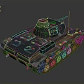 Military Tank With Metallic Texture Turret Tracks And Gun Barrel Design