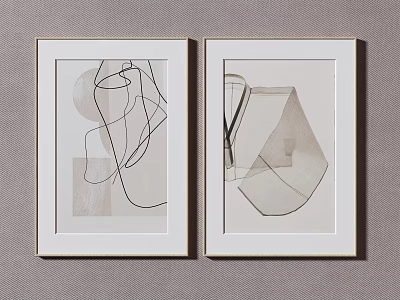 Abstract Line Art Prints With Golden Frames For Modern Wall Decoration 3d model