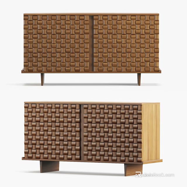 Stylish Woven Grid Pattern Solid Wood Chest Of Drawers Ideal For Living Room Storage Decor 3d model 