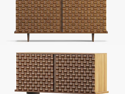 Stylish Woven Grid Pattern Solid Wood Chest Of Drawers Ideal For Living Room Storage Decor 3d model