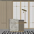 Modern Reception Desk Design With Marble Countertop Wooden Body And Brass Accents