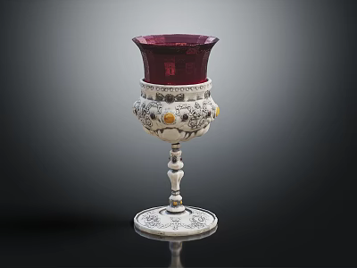 Decorative Furniture Accent with Red Glass Shade and Silver Ornate Base Featuring Detailed Decorative Patterns 3d model